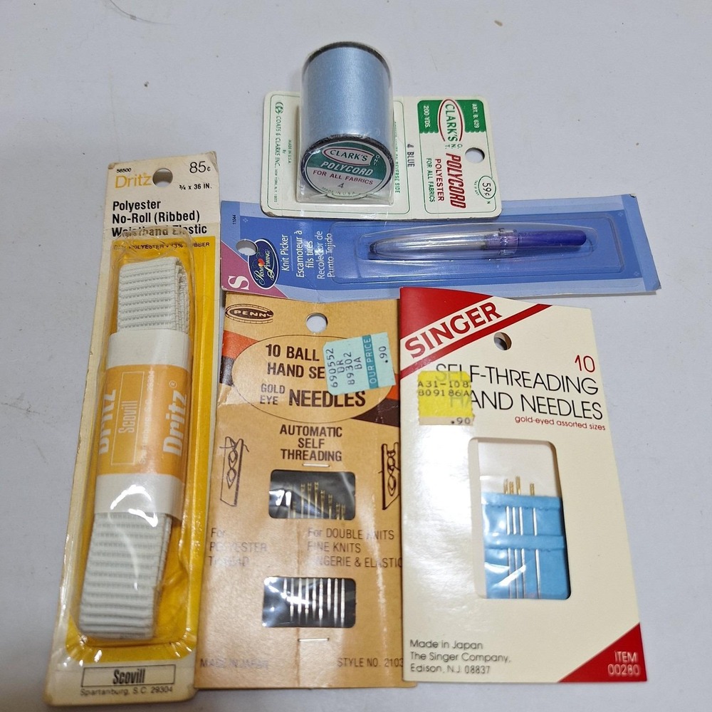 Vintage Sewing Notions Lot Singer Dritz Clark's Needles Thread Elastic Knit Pick